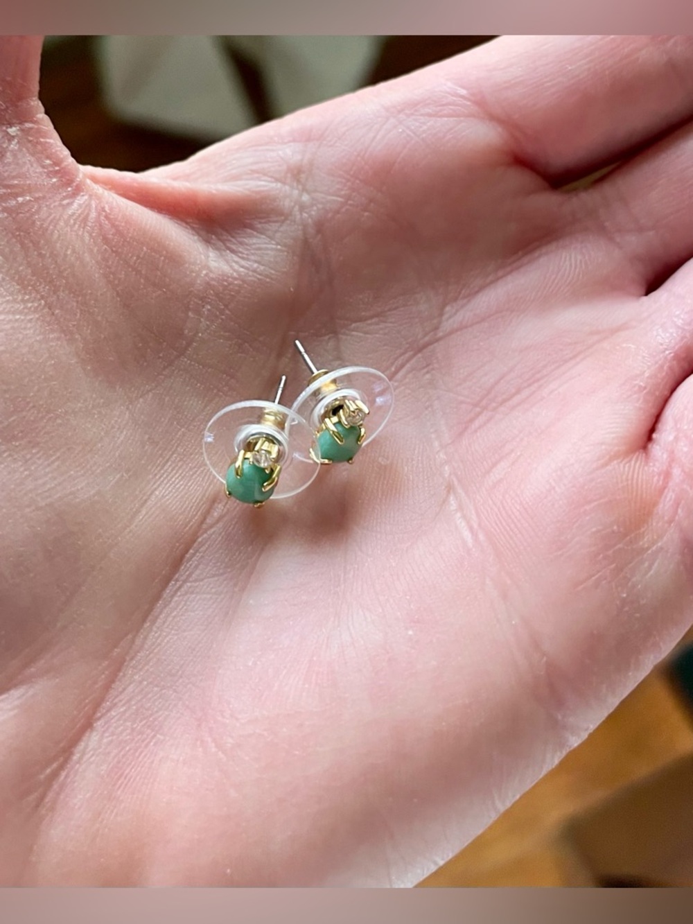 Jade & CZ Stud Earrings - Picture 6 of 8
